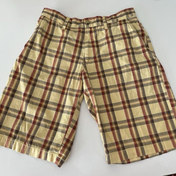 VINTAGE Y2K OLD NAVY LOOSE FIT YELLOW PLAID CHINO SHORTS MENS 28 Preppy Golf - Picture 1 of 7